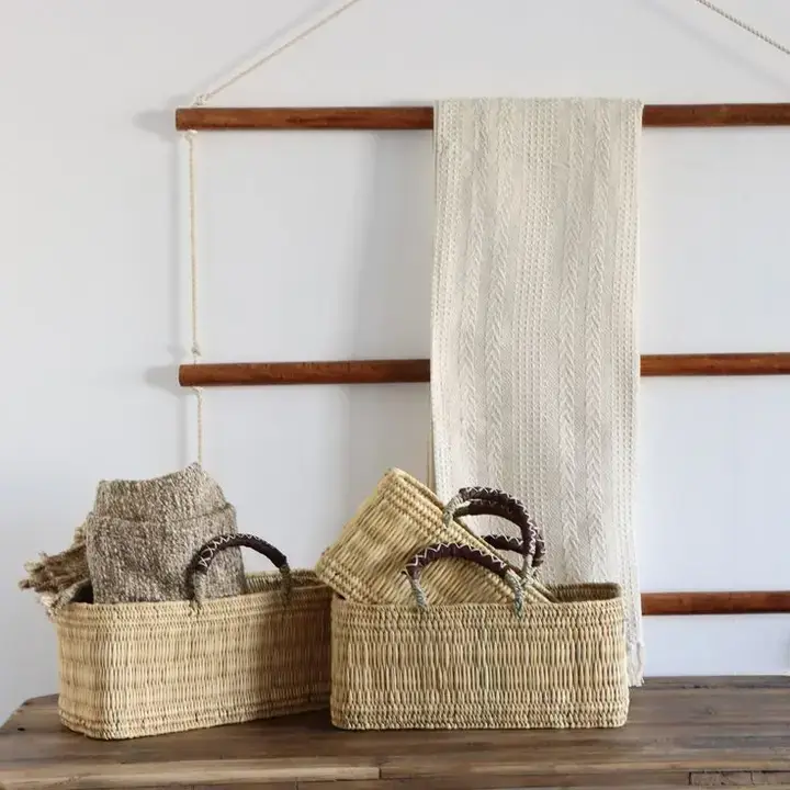 REED BASKET WITH LEATHER Handles - Image 2